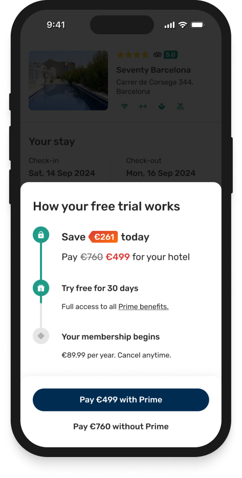 Prime checkout — drawer